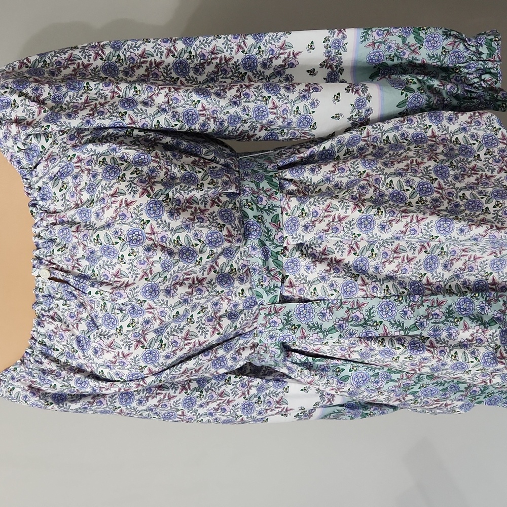 LOFT Floral Peasant Blouse XXS (0-2) Whimsical Boho Cottagecore Tie Waist Top - Picture 4 of 12